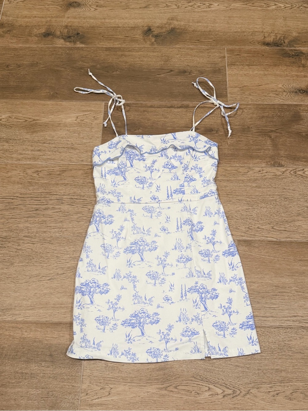 Altar'd State Cream Sundress with Light Blue Toile Print